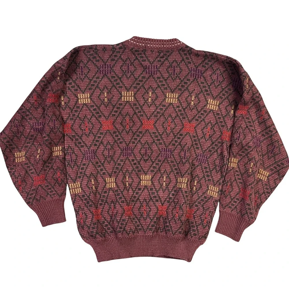 Vintage McGregor Sweater Mens L Burgundy Geometric Diamond Grandpa 80s 90s New